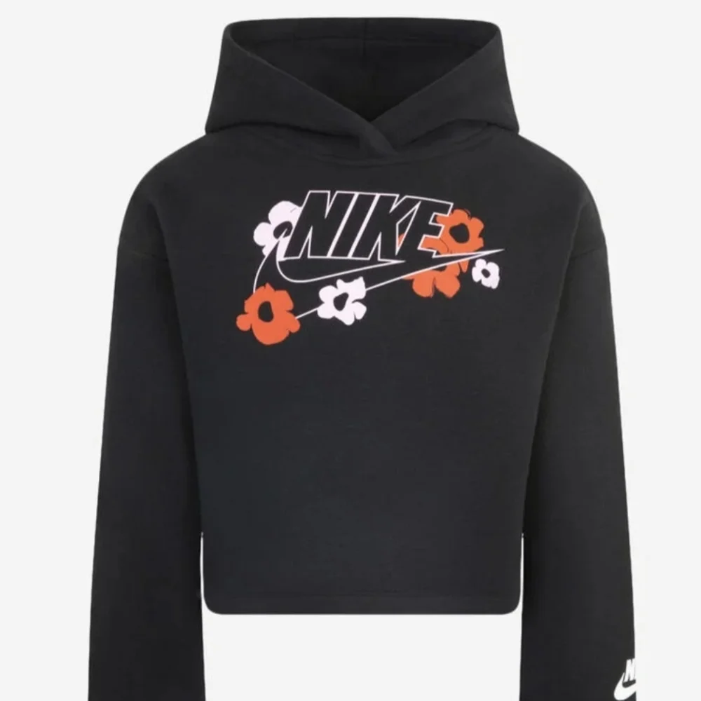 SALE Nike Kids Black Hoodie with Pink and Red Floral Accents